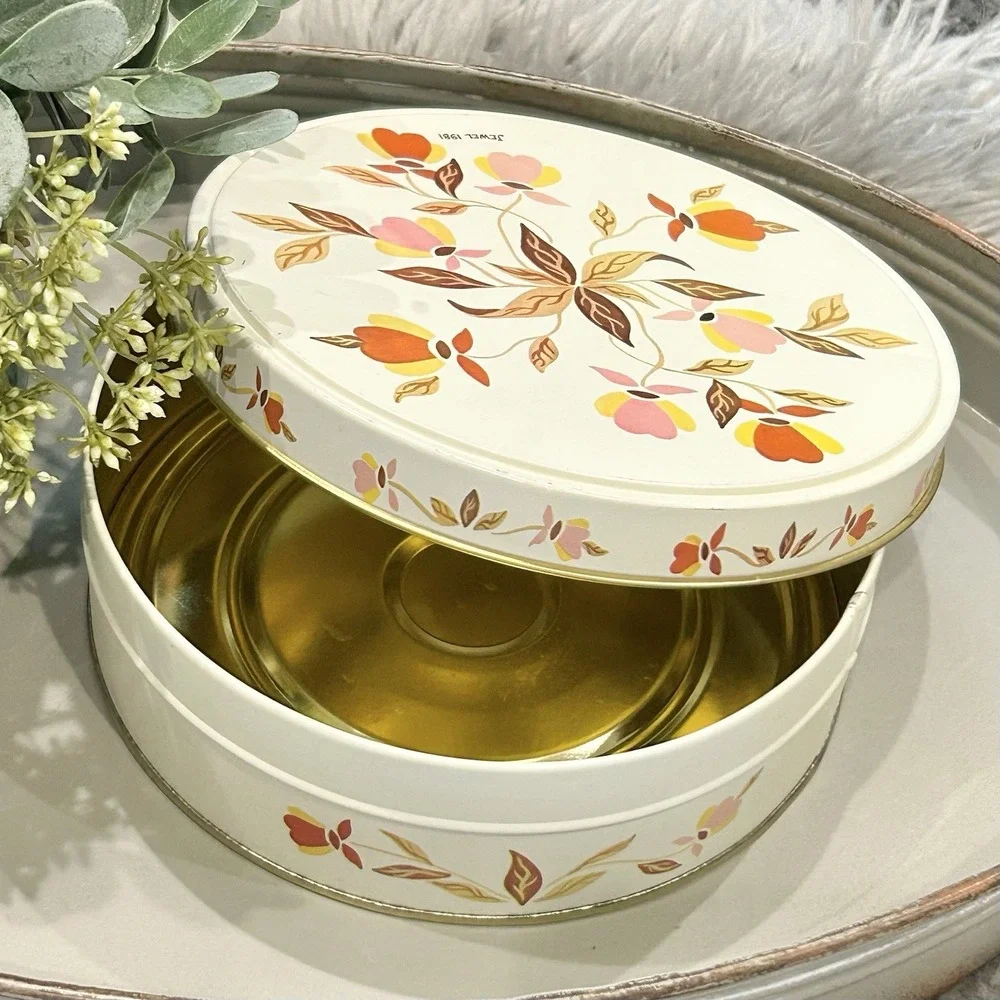Hall China Jewel 1981 Vintage Tea Autumn Leaf Round Fruitcake Tin 7